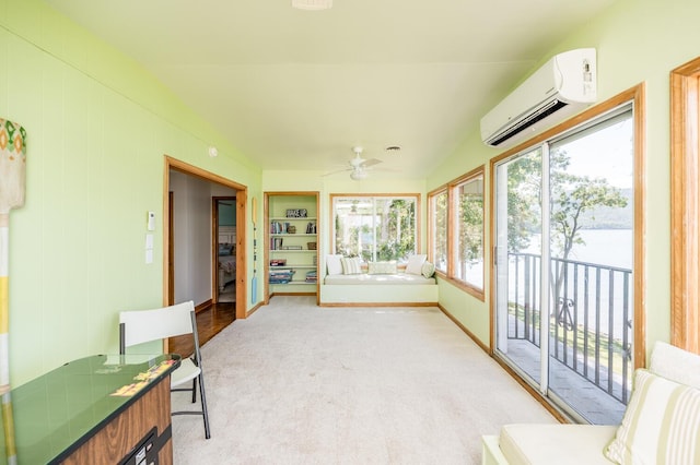311 Anthony Home Rd, Huddleston, VA 24104 - unfurnished sunroom with carpet, lofted ceiling, and a wall mounted air conditioner