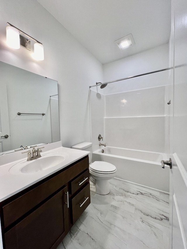 full bathroom with vanity, toilet, and bathing tub / shower combination