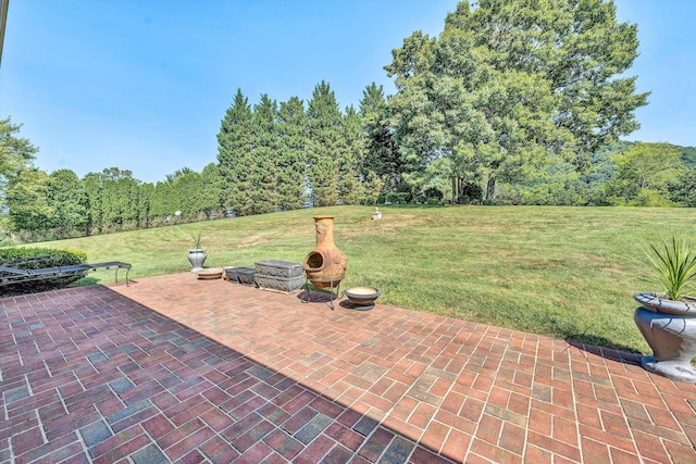 view of patio / terrace with a fire pit