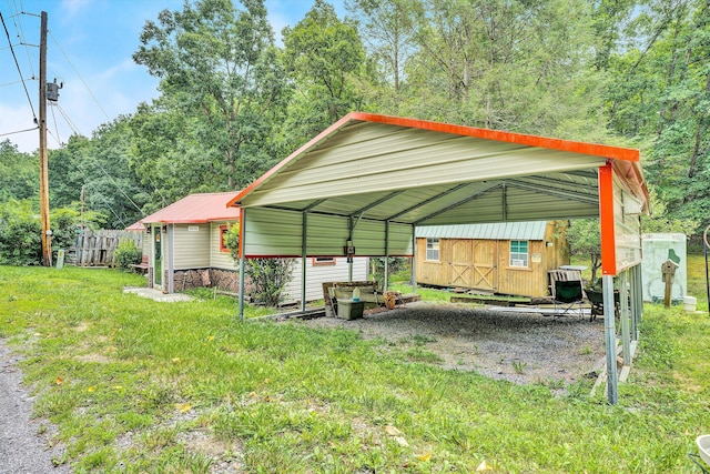 exterior space with a lawn and a carport