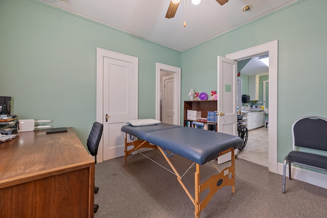 recreation room with light tile patterned flooring and ceiling fan