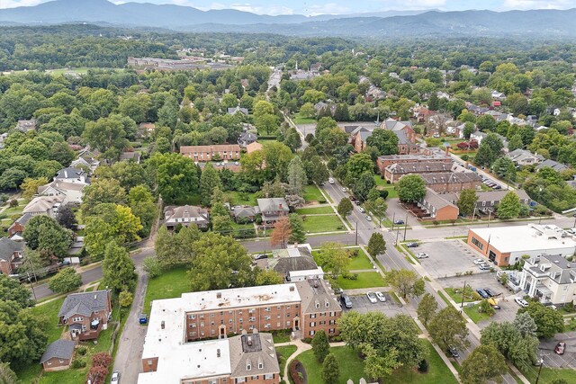 drone / aerial view featuring a mountain view