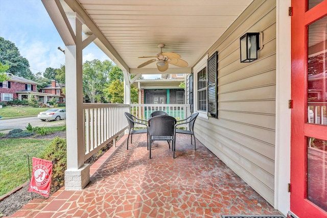 view of patio / terrace with covered porch and ceiling fan