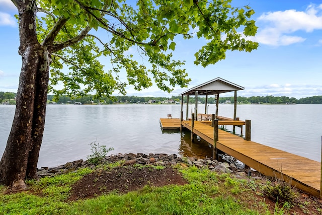 dock area with a water view