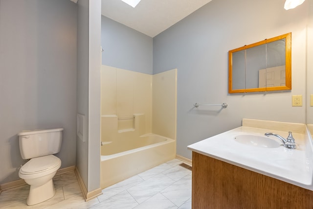 full bathroom featuring shower / bathing tub combination, toilet, tile patterned floors, and vanity