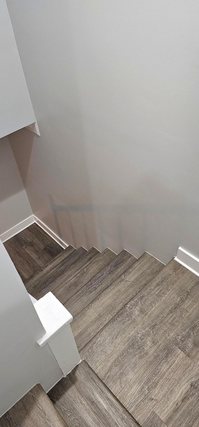 stairway featuring hardwood / wood-style flooring