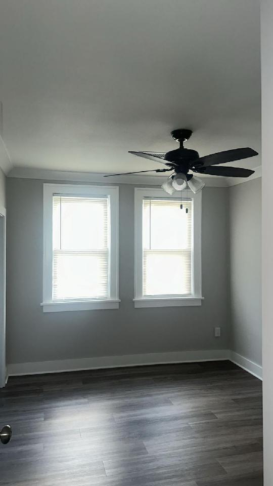 spare room featuring hardwood / wood-style flooring and ceiling fan