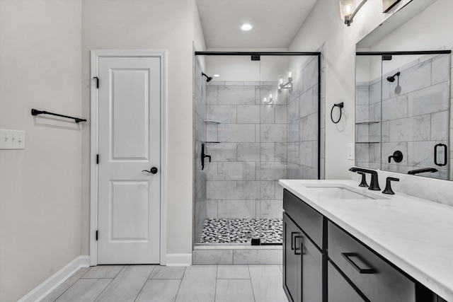 bathroom featuring vanity and walk in shower