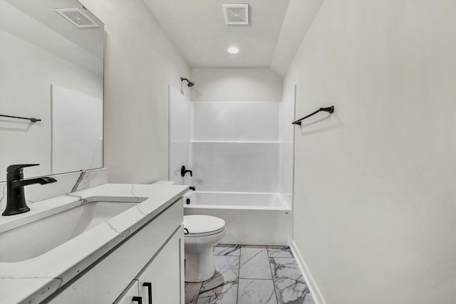 full bathroom with shower / bathing tub combination, vanity, and toilet