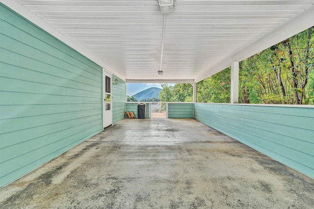 view of patio / terrace with a mountain view