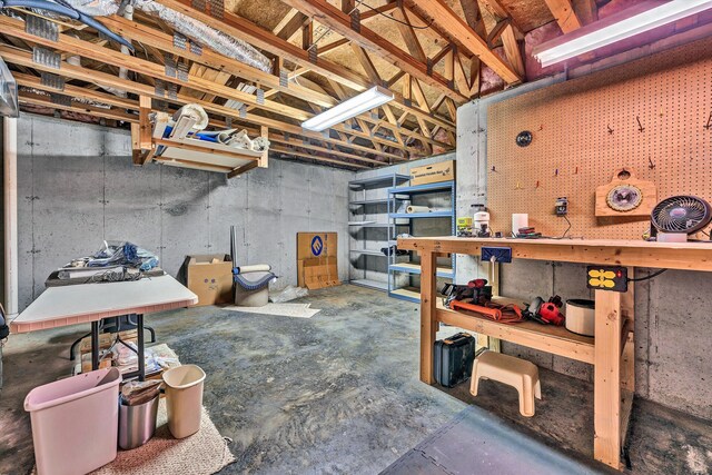 basement featuring a workshop area