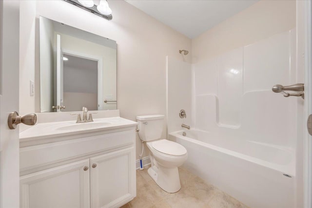 bathroom featuring shower / bath combination, tile patterned flooring, vanity, and toilet