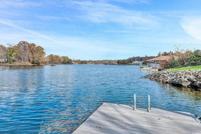 view of dock with a water view