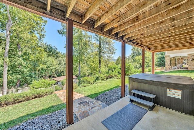 view of patio with a hot tub