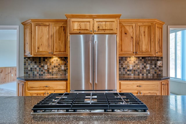 1782 Wolf Creek Rd, Narrows, VA 24124 - kitchen featuring stainless steel appliances, healthy amount of natural light, tasteful backsplash, and dark stone countertops