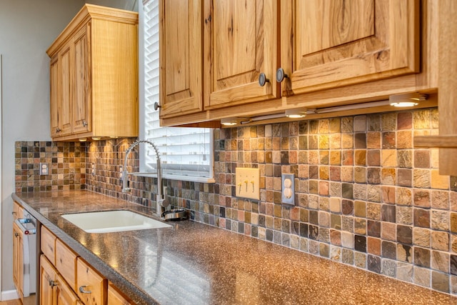 1782 Wolf Creek Rd, Narrows, VA 24124 - kitchen with dark countertops, a sink, and decorative backsplash