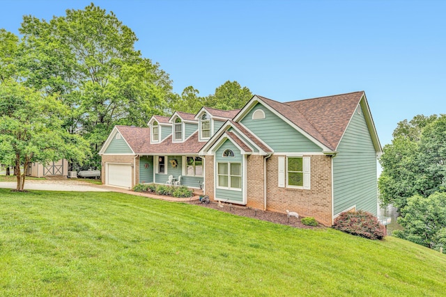 900 Lakemount Dr, Moneta, VA 24121 - view of front of house with a garage, brick siding, a front yard, and driveway