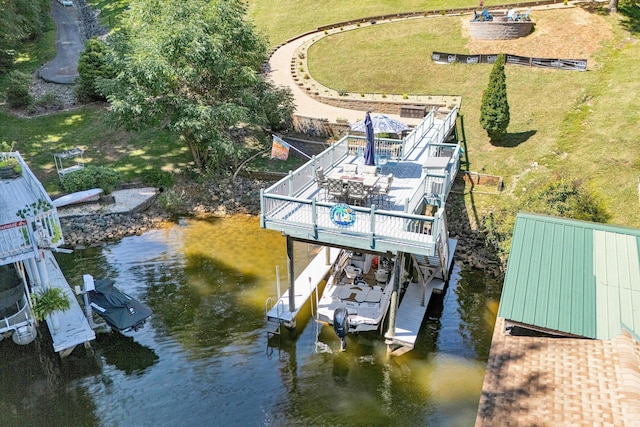 exterior space with a water view