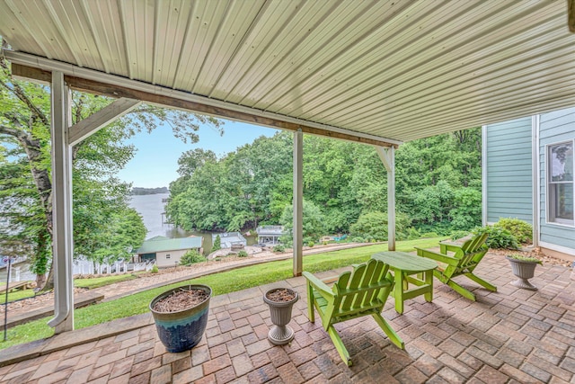 900 Lakemount Dr, Moneta, VA 24121 - view of patio featuring a water view and a fire pit