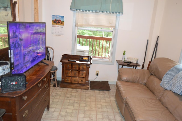 living room featuring light floors