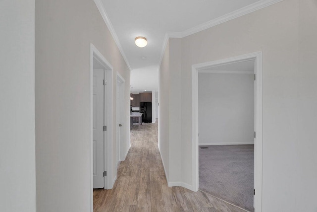 hall featuring crown molding and light wood-type flooring