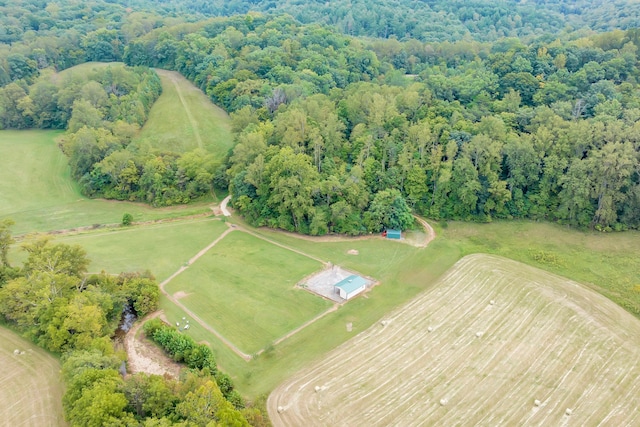 birds eye view of property featuring a rural view