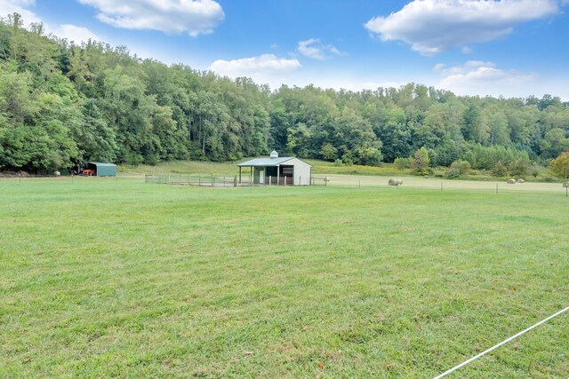 view of yard featuring a storage unit and a rural view