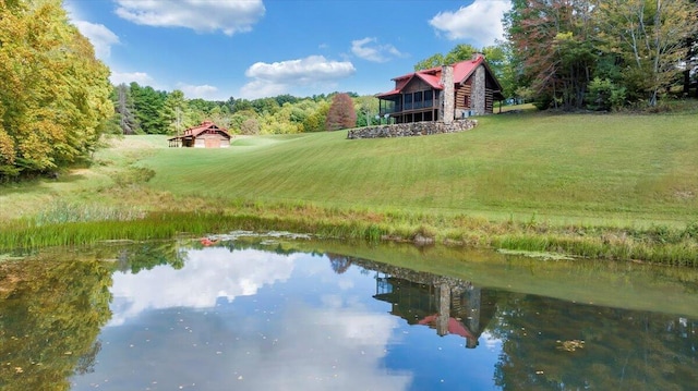 exterior space featuring a water view