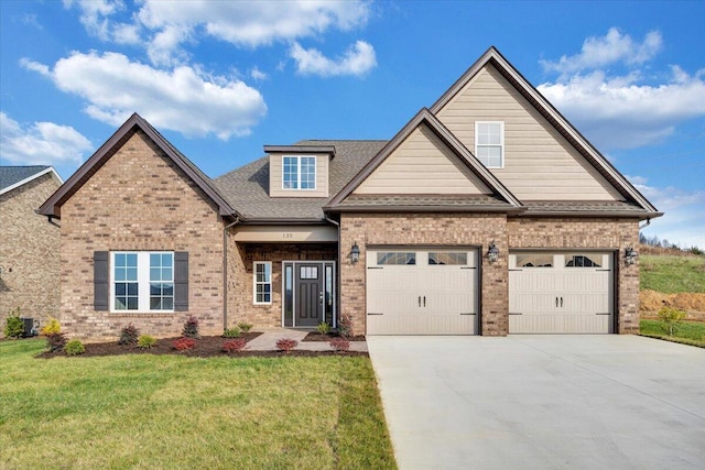 craftsman-style house with central AC unit and a front lawn