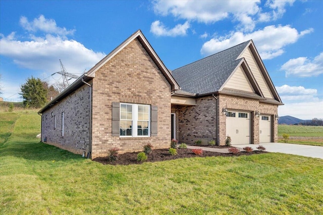 view of front of home featuring a garage and a front lawn