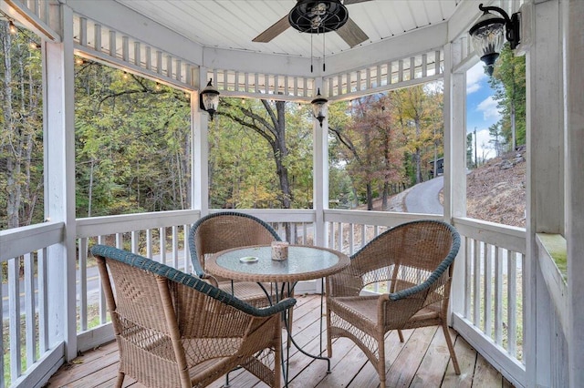 sunroom / solarium featuring a wealth of natural light and ceiling fan