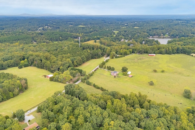 bird's eye view featuring a water view and a rural view