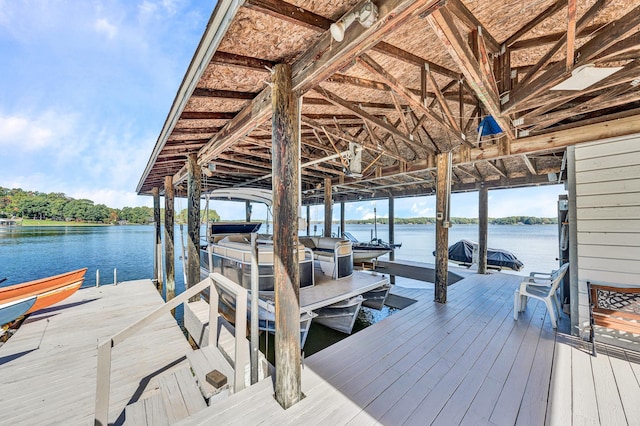 dock area with a water view