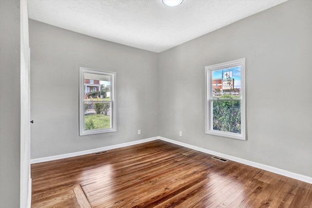 empty room with a wealth of natural light and hardwood / wood-style floors