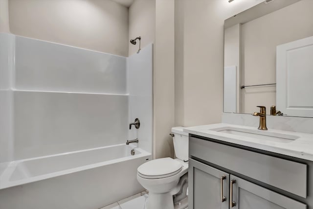 full bathroom featuring toilet, shower / bath combination, and vanity