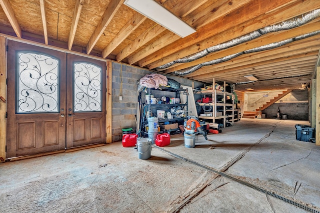 basement featuring french doors