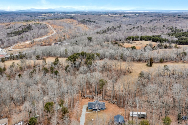 drone / aerial view featuring a mountain view