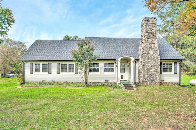 6869 Old Mill Rd, Roanoke, VA 24018 - view of front of property featuring a shingled roof, a chimney, crawl space, and a front yard