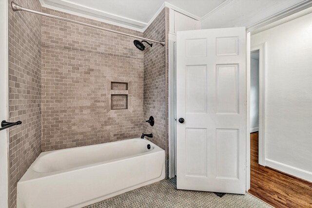 6869 Old Mill Rd, Roanoke, VA 24018 - bathroom with tile patterned floors, tub / shower combination, and ornamental molding