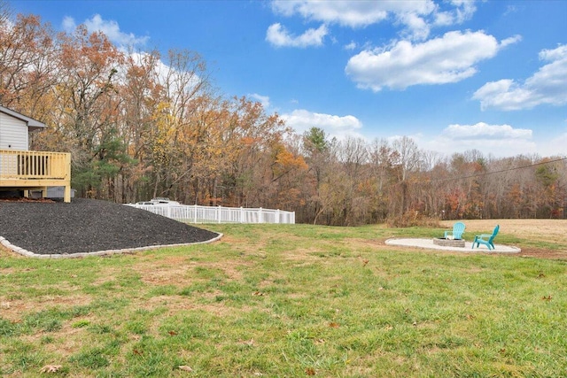 view of yard with a fire pit