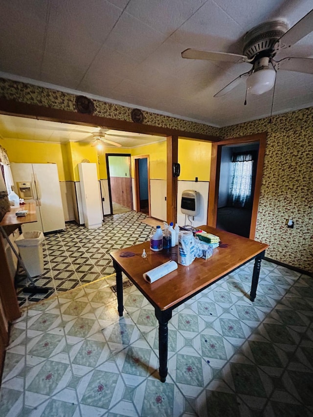 7820 Ogle Creek Rd, Covington, VA 24426 - living area with a ceiling fan, light floors, and wallpapered walls