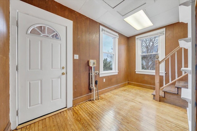1132 Montrose Ave SE, Roanoke, VA 24013 - entrance foyer with wood finished floors, stairway, and wooden walls
