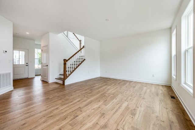 unfurnished living room with light hardwood / wood-style floors