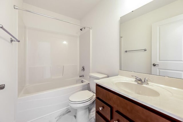 full bathroom with vanity, toilet, and bathing tub / shower combination