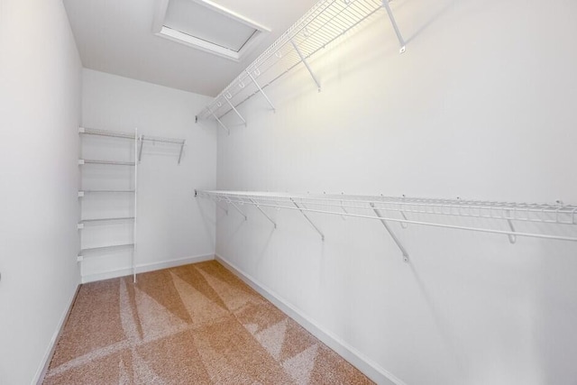 walk in closet featuring light carpet