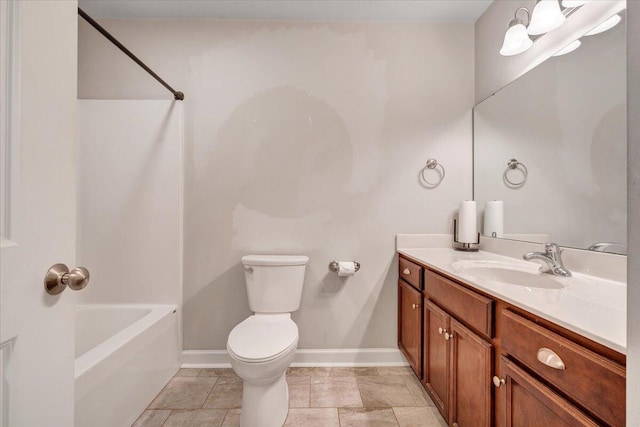 full bathroom featuring shower / tub combination, vanity, and toilet