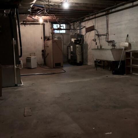 basement with water heater