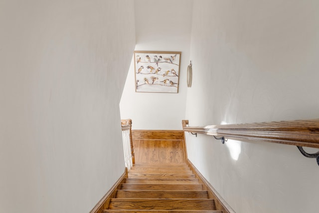 stairway featuring hardwood / wood-style flooring