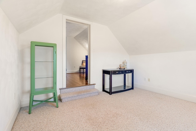 additional living space featuring carpet and vaulted ceiling