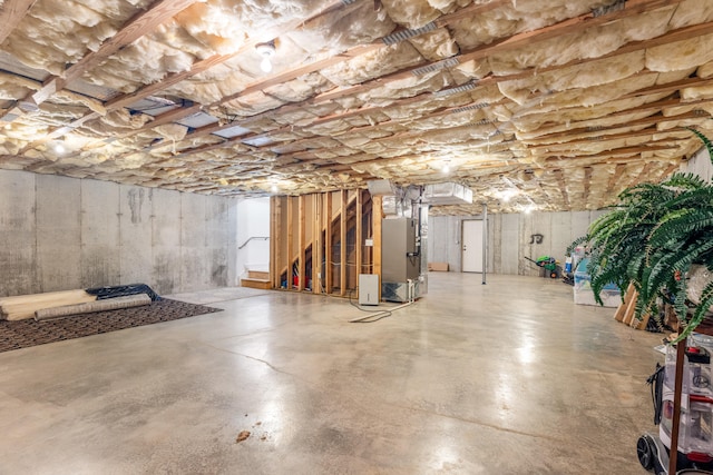 basement with heating unit